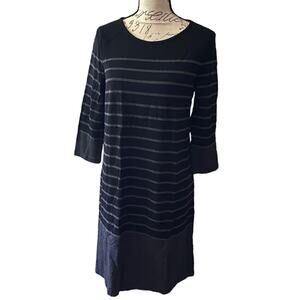 Hilary Radley Black Gray Striped Dress Size Medium NEW